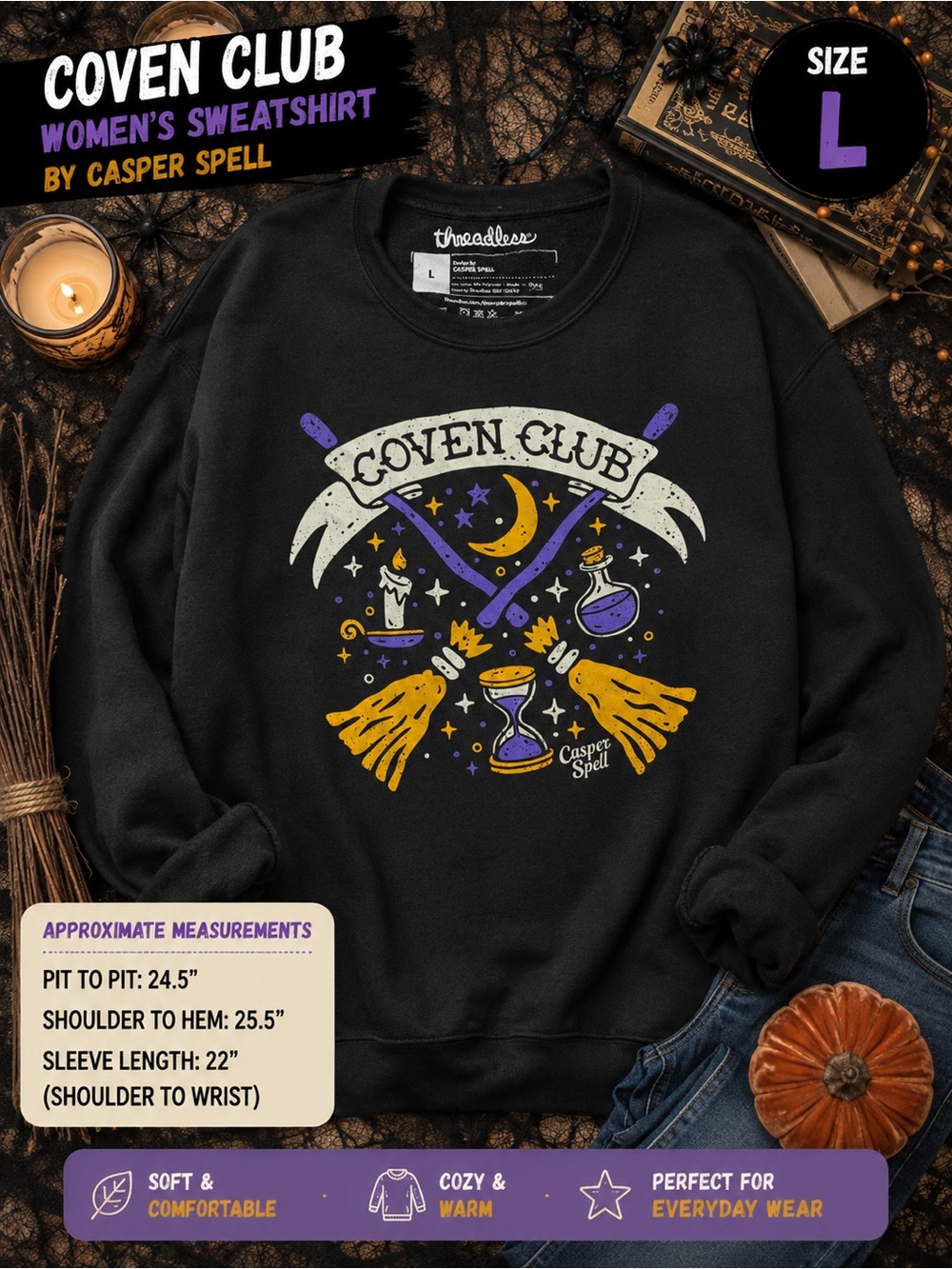 Threadless Coven Club Graphic Crewneck Sweatshirt - Black